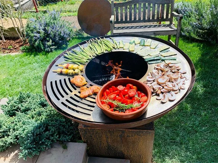 Steel BBQ Plate Corten Steel Rusty Color Brasero Fire Pit for Outdoor Cooking