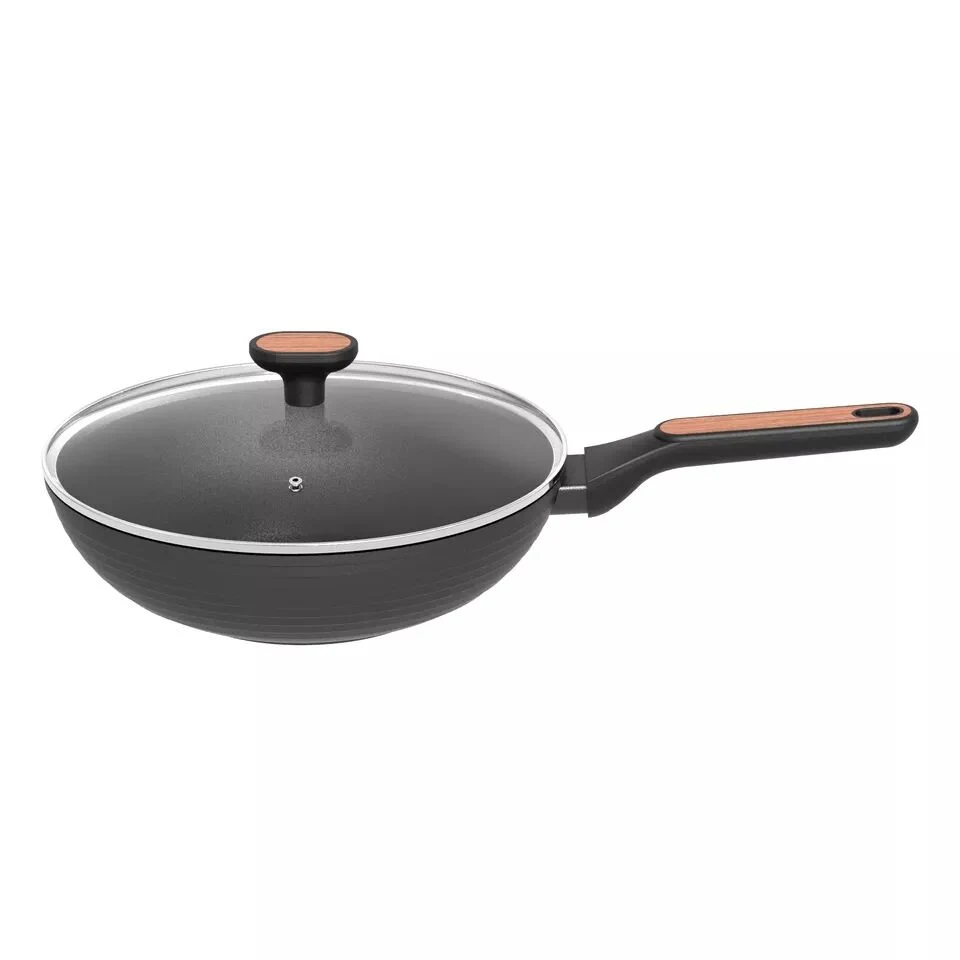 Line Style Series Black Wok Aluminium Cookware Sets Withsoft Touch Bakelite Handle Pots and Pans with Induction Bottom