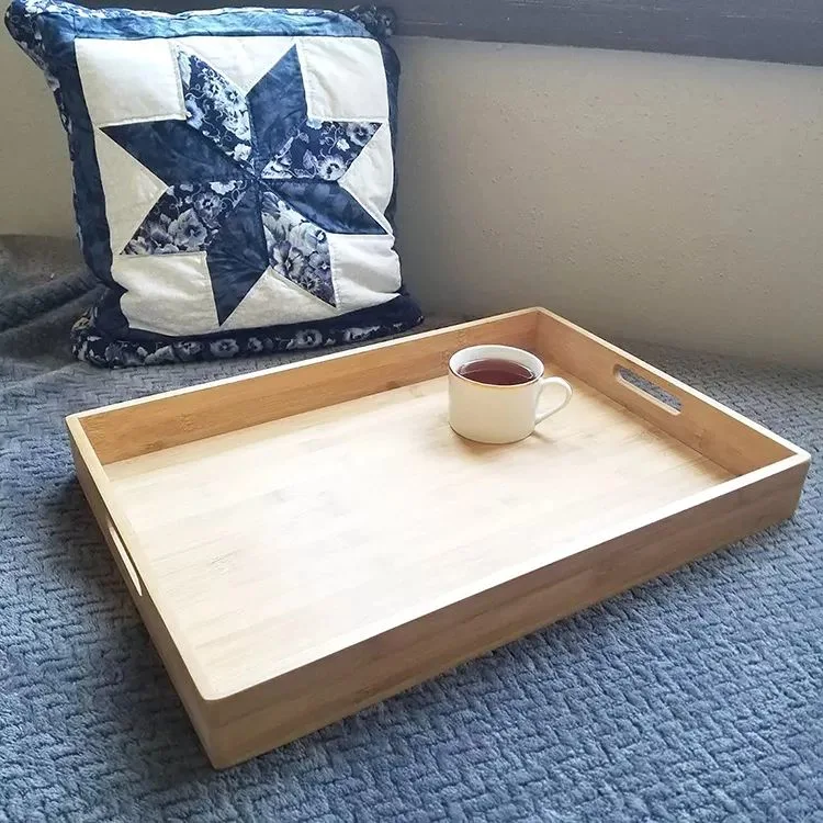 Coffee Tea Table Serving Platter Wood Tray Large Serving Tray with Handle