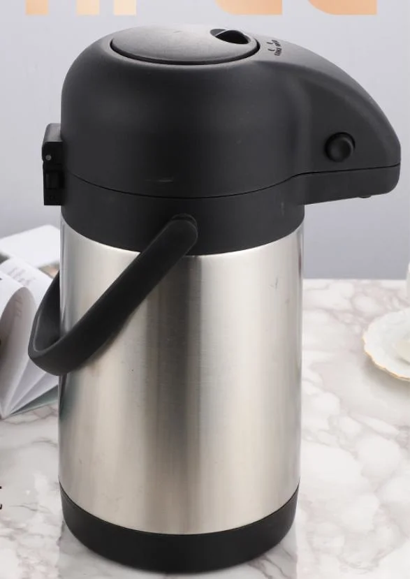 Large Capacity 2.5L Lever Pump Double Wall Stainless Steel Vacuum Airpot Air Pump Pot for Coffee