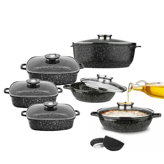 Die Cast Aluminium Roaster Casserole Stone Marble Coating with Aroma Knob Pots and Pans Cookware Set with Induction Bottom