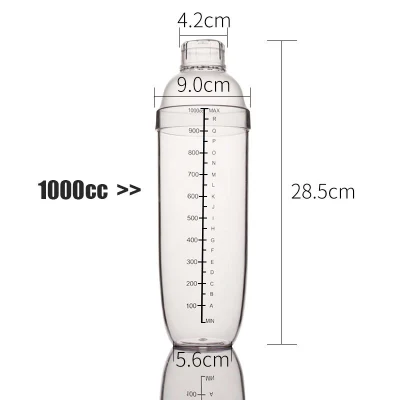 1000ml Big Capacity Plastic Cocktail Shaker with Customized Logo Printed