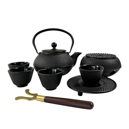 Cookwin Hobnail Design Cast Iron Tea Kettle Set Japanese Teapot Set with Warmer, Trivet, Infuser, Cap Lifter and 4 Teacups 