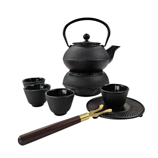 Factory Supply Customized Japanese Style Solid Durable Cast Iron Tea Pot Cup Set with Trivet Nice Personalized Gift for Coffee & Tea Lovers 