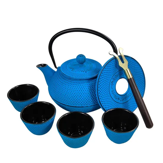 Classic 900ml Cast Iron Tea Pot and Kettle with Hobnail Teapot New Design Coffee & Tea Cup Set 