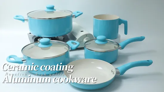 OEM/ODM Healthy Ceramic Coating Aluminum Alloy Cooking Pot and Pans Set with Soft Touch Bakelite Handle 