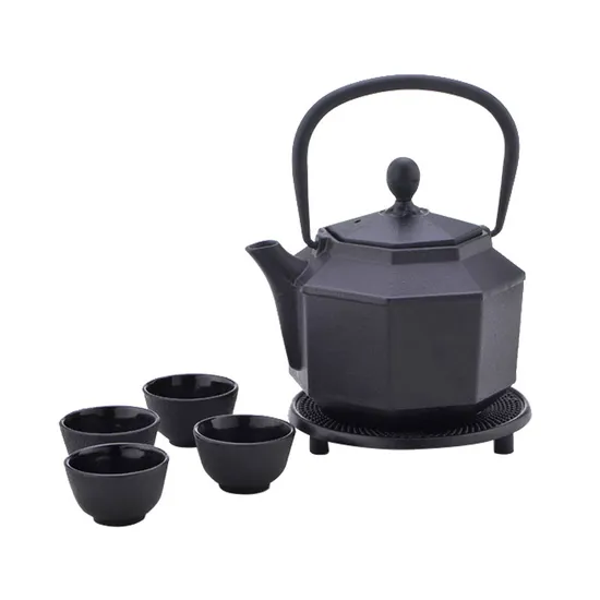 Cookwin Cast Iron Teapot Set Tea Kettle Set with Trivet and Cups 