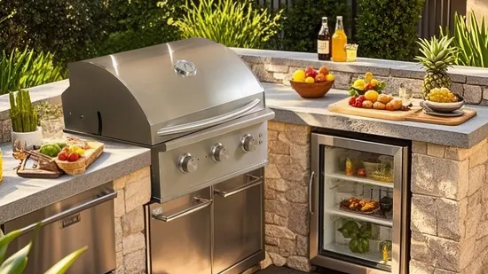 Outdoor Indoor Kitchen Equipment BBQ Island Stainless Steel Built in 3 Burner Gas Grill 
